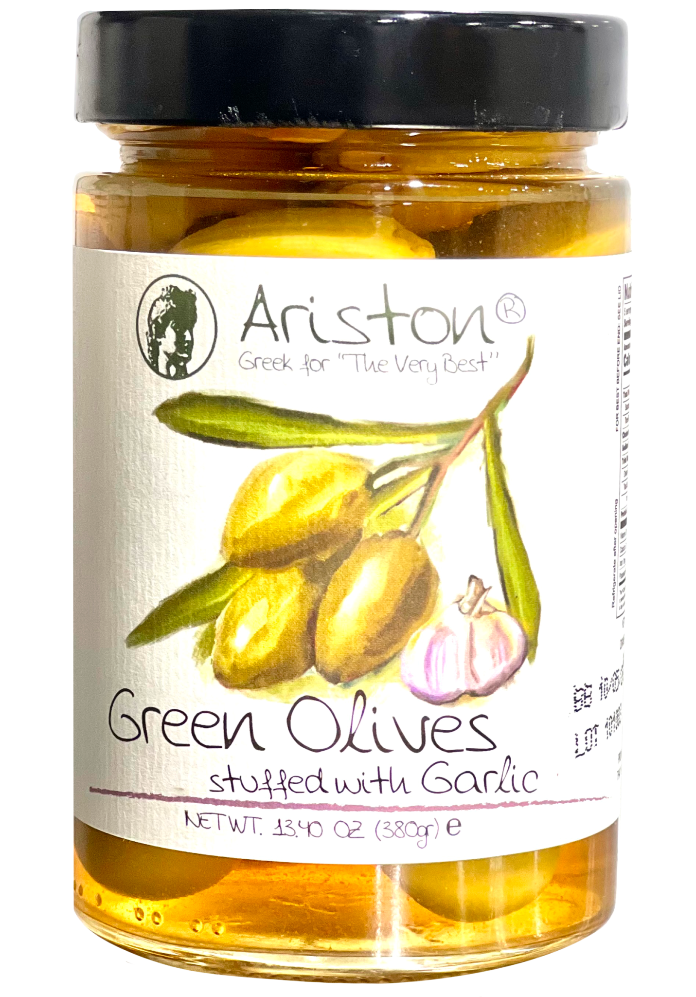 Ariston Green Olives Stuffed Garlic - 13.40oz