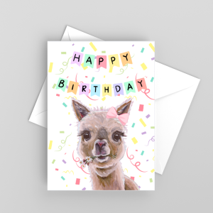 Alpaca Card 'Holly', Farm Animal Happy Birthday Card