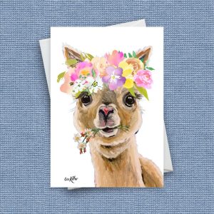 Pastel Flowers Alpaca Card 'Holly', Cute Alpaca Card