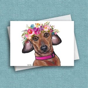 Bright Blooms Dog Card 'Dachshund', Cute Dog Card