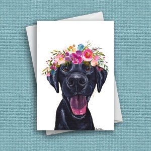 Bright Blooms Dog Card 'Black Lab', Cute Dog Card