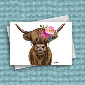 Bright Blooms Highland Cow Card 'Penny', Cute Cow Card