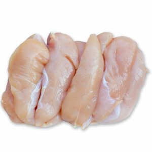 A Set of Raw Organic Chicken Tenders on White Background