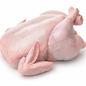 Raw Organic Young Whole Chicken on White Background