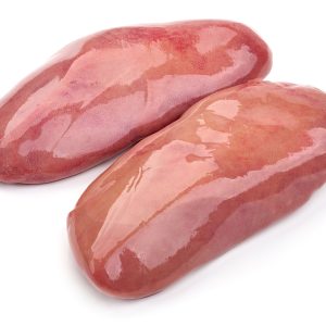 Two premium cuts of our Grass Fed Pork Kidney on White Background
