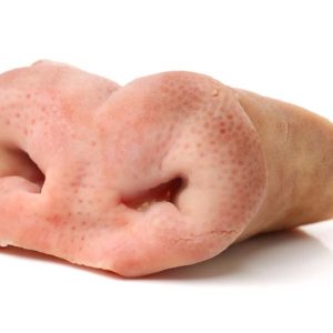 A picture of our grass-fed pig snout in white background