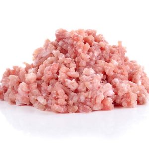 Raw Soy-Free Pork Sausage Loose on white background