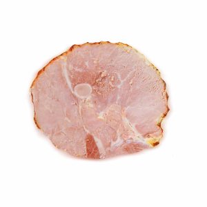 A Slice of our Pork Smoke Ham on White Background
