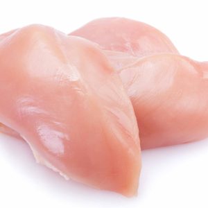 Chicken Breast, two pieces, beautiful premium cut, on top of white background