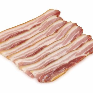 Ten strips of our no sugar uncured smoked bacon on a white background