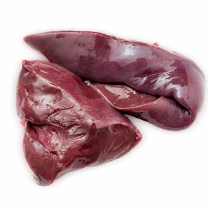 TwoFresh Pieces of Beef Liver on White Background