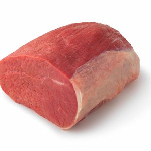 A beautiful premium cut of our beef eye roast with amazing fat cap on white background