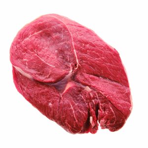 A beautiful cut of our Grass-Fed Beef Top Round Roast on white background