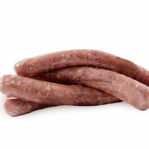 Beef Sweet Italian Sausage Grillers stacked together on white background