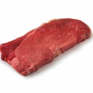 A beautiful raw piece of Devon Beef Top Round Steak on White Background