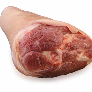 A beautiful cut of our Grass Fed Smoked Ham Hock on white background