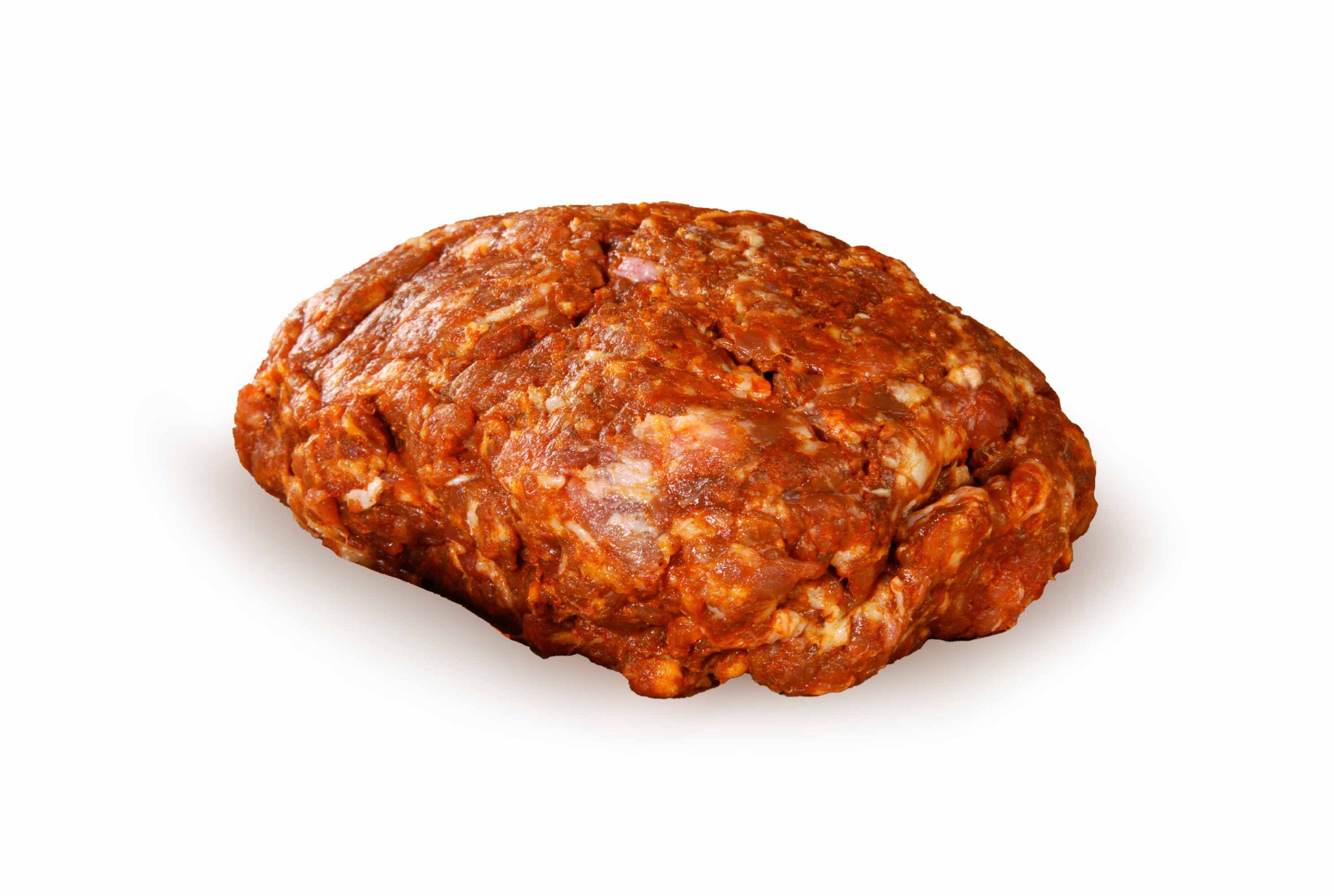 A Raw Lump of Pork Chorizo Loose on White Background