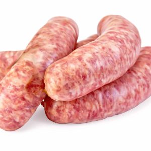 Four pieces of Fresh Pork Sausage Grillers on White Background