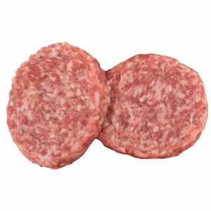 Two Pieces of Pork Sausage Sage Patties on White Background