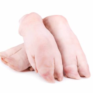 Three pieces of our Grass Fed Pork Pig Feet on white background