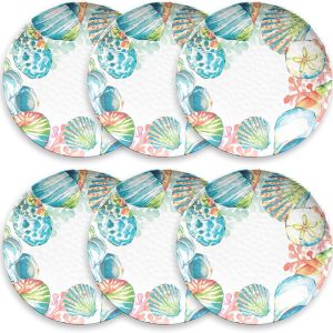 Set of 6 TarHong Sandbar Brights Melamine Dinner Plate, 10.5"